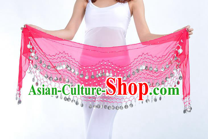 Asian Indian Belly Dance Argent Paillette Rosy Silk Waistband Accessories India Raks Sharki Belts for Women