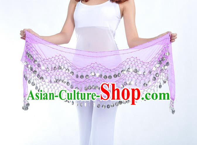 Asian Indian Belly Dance Argent Paillette Lilac Silk Waistband Accessories India Raks Sharki Belts for Women