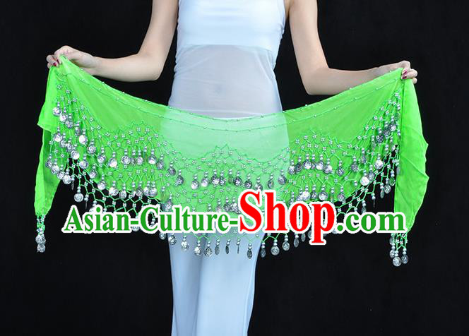 Asian Indian Belly Dance Argent Paillette Light Green Silk Waistband Accessories India Raks Sharki Belts for Women