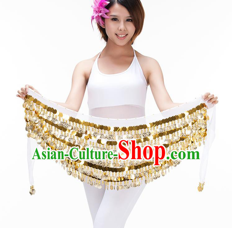 Asian Indian Belly Dance Paillette Waist Chain White Waistband India Raks Sharki Belts for Women