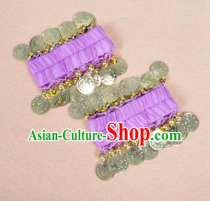 Oriental Indian Belly Dance Accessories Lilac Bracelets India Stage Performance Golden Coin Bangle for Women