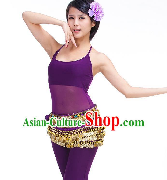 Asian Indian Belly Dance Purple Waistband Accessories India Raks Sharki Diamante Belts for Women