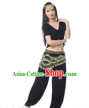 Asian Indian Belly Dance Costume Stage Performance Black Outfits, India Raks Sharki Dress for Women