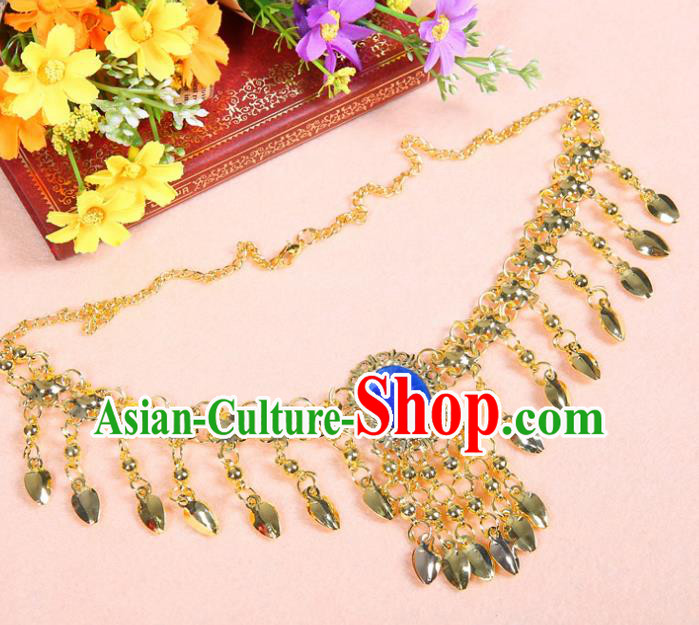 Asian Indian Belly Dance Accessories Necklace India National Dance Blue Crystal Necklet for Women