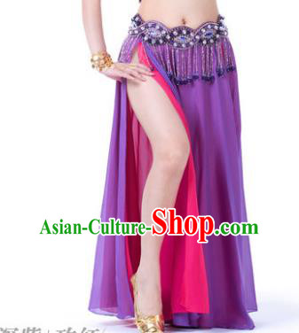 Asian Indian Belly Dance Costume Stage Performance Purple and Rosy Skirt, India Raks Sharki Slit Dress for Women
