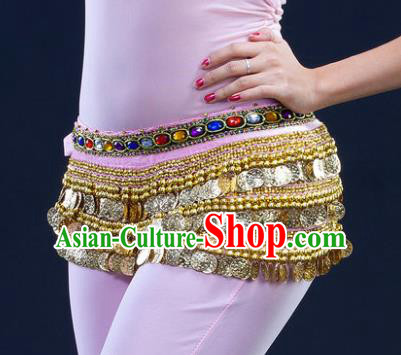 Asian Indian Belly Dance Paillette Pink Waist Chain Tassel Waistband India Raks Sharki Belts for Women