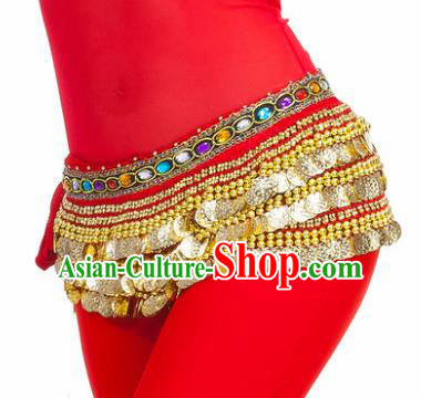 Asian Indian Belly Dance Paillette Red Waist Chain Tassel Waistband India Raks Sharki Belts for Women