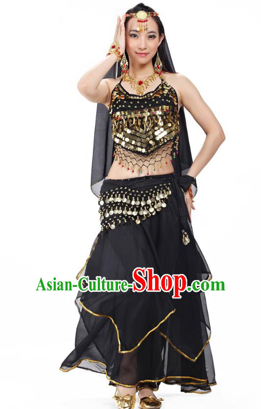 Asian Indian Belly Dance Black Costume Stage Performance Outfits, India Raks Sharki Dress for Women