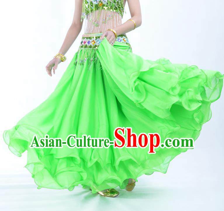 Asian Indian Belly Dance Costume Stage Performance Light Green Expansion Skirt, India Raks Sharki Dress for Women