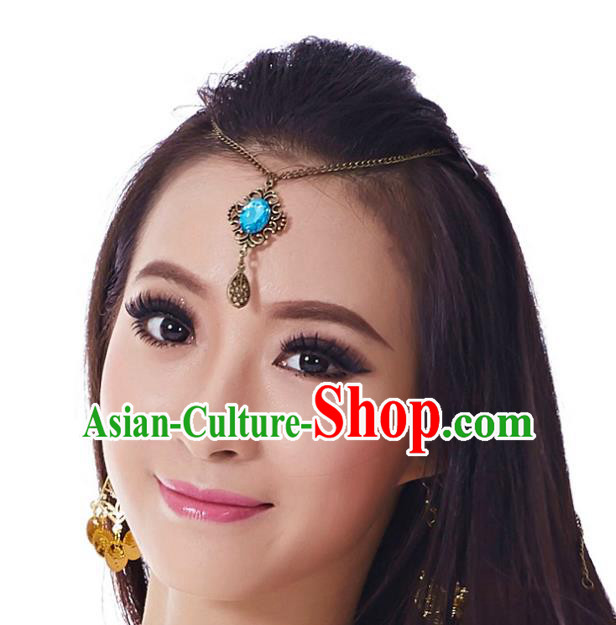 Asian Indian Belly Dance Hair Accessories Frontlet Blue Crystal Hair Clasp for for Women