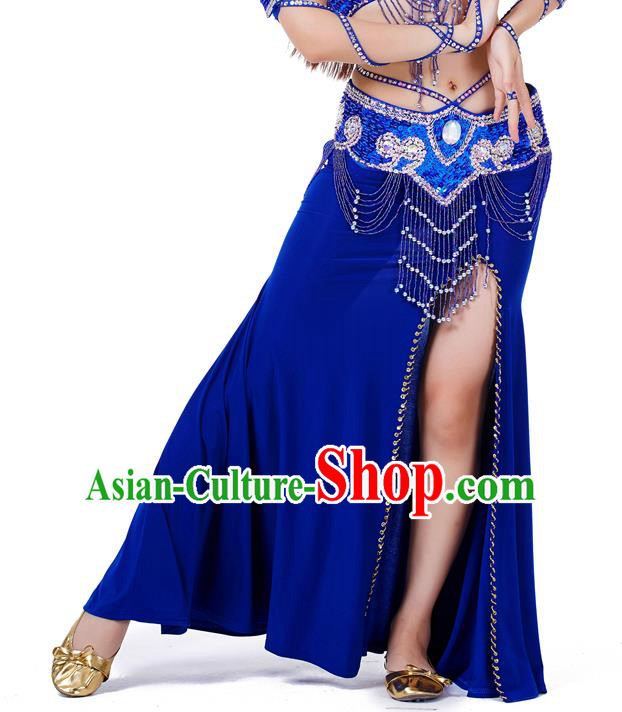 Top Indian Belly Dance Costume Royalblue Split Skirt, India Raks Sharki Clothing for Women