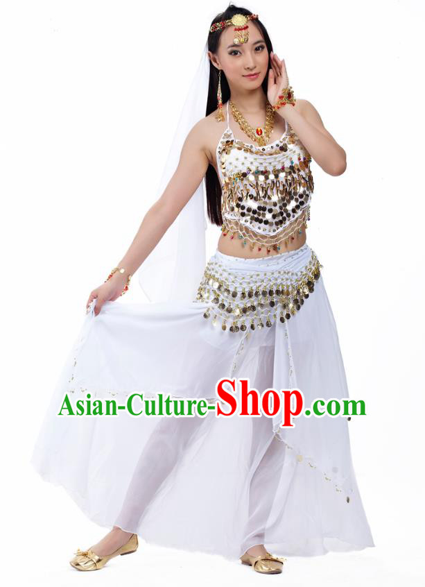 Top Indian Belly Dance Costume Oriental Dance White Dress, India Raks Sharki Clothing for Women