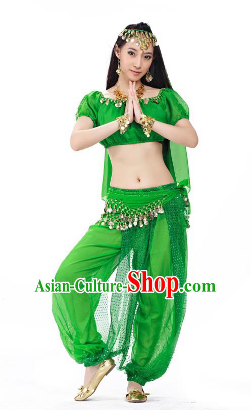 Top Indian Bollywood Belly Dance Costume Oriental Dance Green Dress, India Raks Sharki Clothing for Women