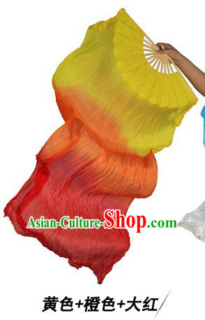 China Folk Dance Three-colour Folding Fans Yanko Dance Yellow Silk Fans for for Women
