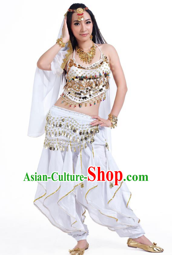 Indian Oriental Belly Dance White Costume, India Raks Sharki Bollywood Dance Clothing for Women