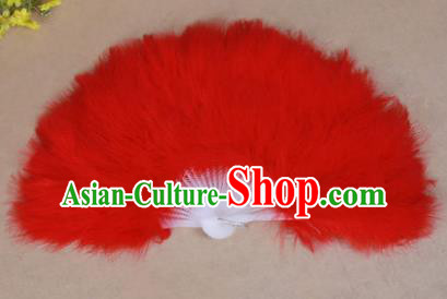 China Folk Dance Folding Fans Yanko Dance Red Feather Fans for Women
