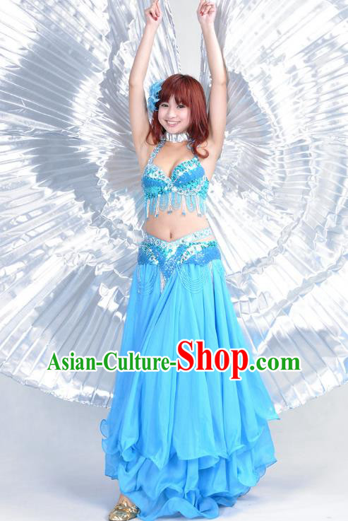 Indian Belly Dance Blue Dress Bollywood Oriental Dance Clothing for Women