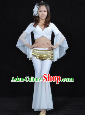 Asian Indian Belly Dance Training White Uniform India Bollywood Oriental Dance Clothing for Women