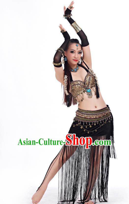 Asian Indian Belly Dance Primitive Tribe Dance Black Costume India Bollywood Oriental Dance Clothing for Women