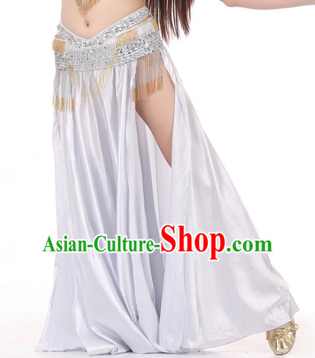 Indian Belly Dance Costume Bollywood Oriental Dance Grey Satin Skirt for Women