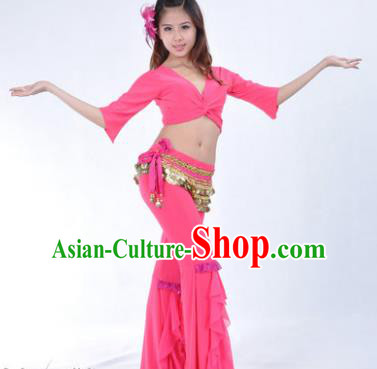 Indian Traditional Belly Dance Rosy Uniform Asian India Oriental Dance Costume for Women