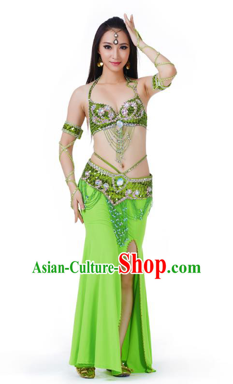 Indian Traditional Belly Dance Light Green Dress Asian India Sexy Oriental Dance Costume for Women