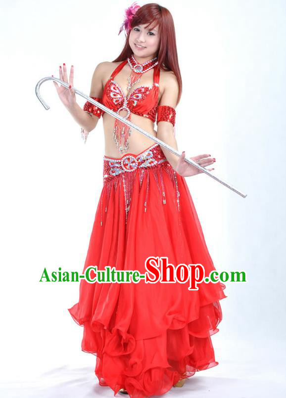 Indian Bollywood Belly Dance Red Dress Clothing Asian India Oriental Dance Costume for Women