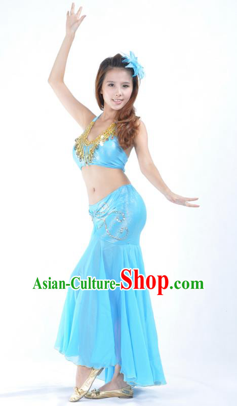 Asian Indian Traditional Belly Dance Costume India Oriental Dance Blue Dress for Women