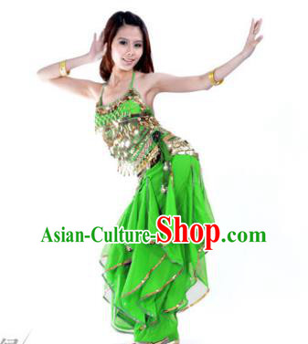 Indian Traditional Belly Dance Costume Asian India Oriental Dance Green Clothing for Women