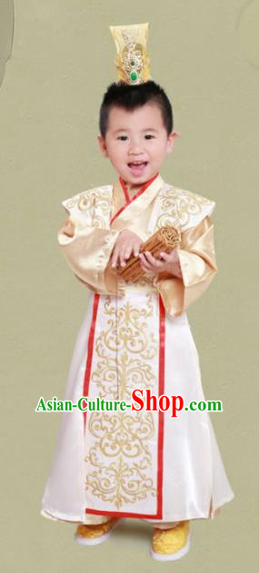 Traditional Chinese Han Dynasty Royal Emperor Costume and Headwear for Kids