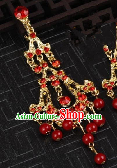 Chinese Handmade Classical Red Crystal Earrings Accessories Ancient Princess Eardrop for Women