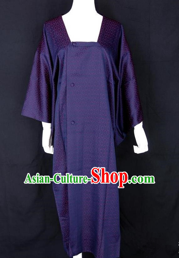 Asian Japanese Traditional Costumes Japan Kimono Purple Bathrobe Clothing for Women