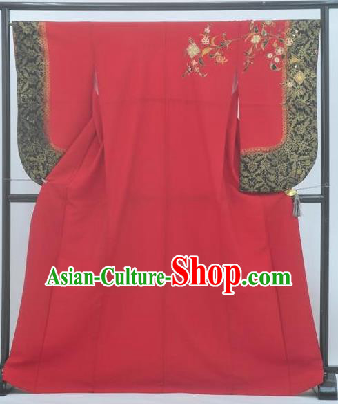 Asian Japanese Traditional Costumes Japan Furisode Kimono Yukata Red Dress Clothing for Women