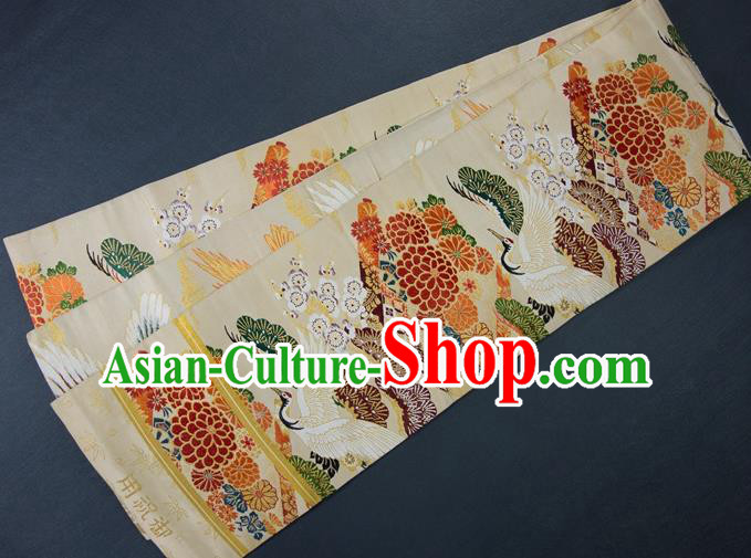 Asian Japanese Traditional Japan Kimono Belts Embroidered Crane Brocade Waistband for Women