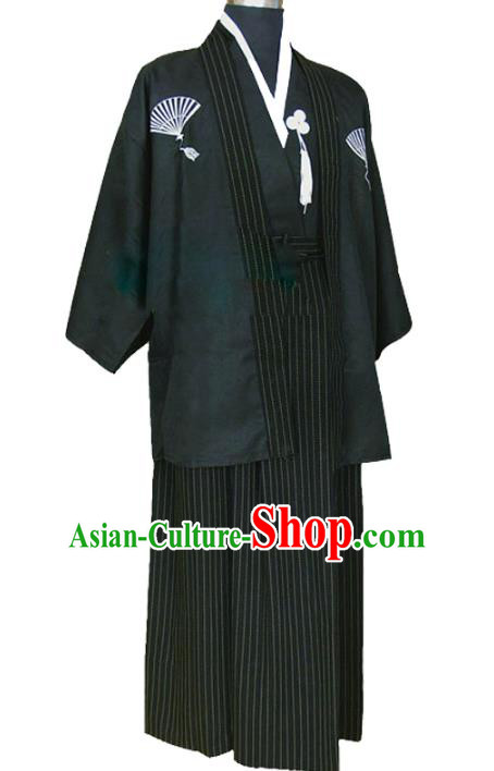 Asian Japanese Traditional Costumes Japan Kimono Black Yukata Clothing for Men