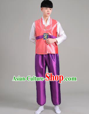 Asian Korean Palace Costumes Traditional Korean Bridegroom Pink Hanbok Clothing for Men