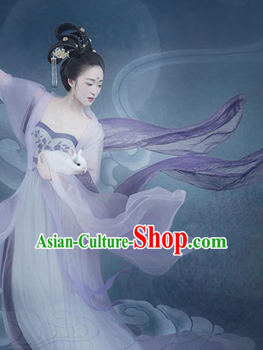 Chinese Traditional Ancient Palace Lady Fairy Chang'e Embroidered Dance Clothing and Headpiece Complete Set