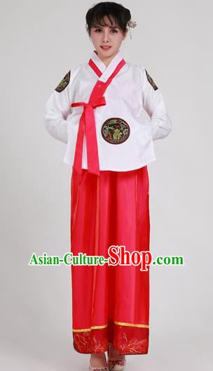 Asian Korean Palace Costumes Traditional Korean Bride Hanbok Clothing White Blouse and Red Dress for Women