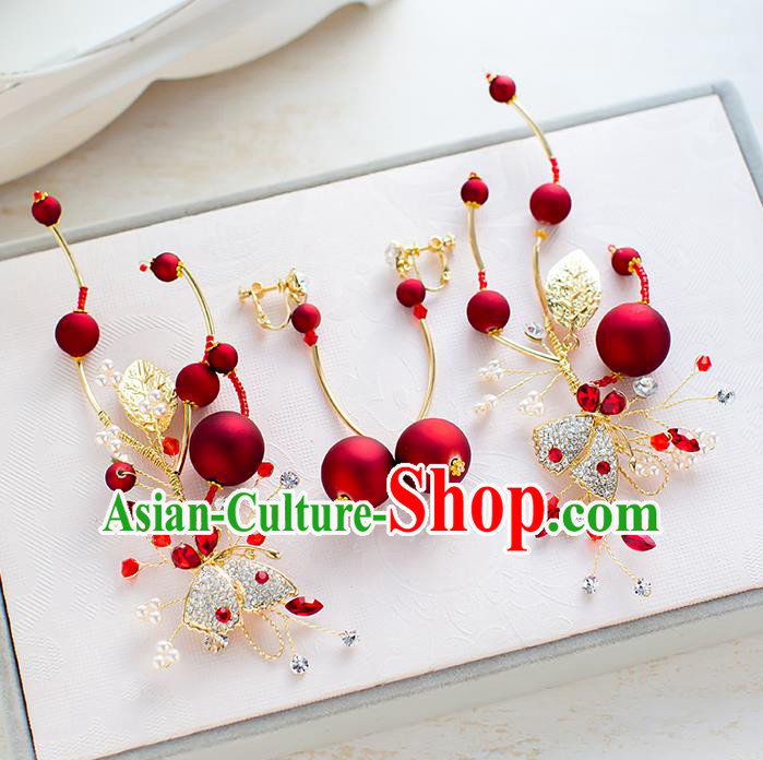 Handmade Classical Wedding Accessories Bride Crystal Hair Stick and Tassel Earrings for Women