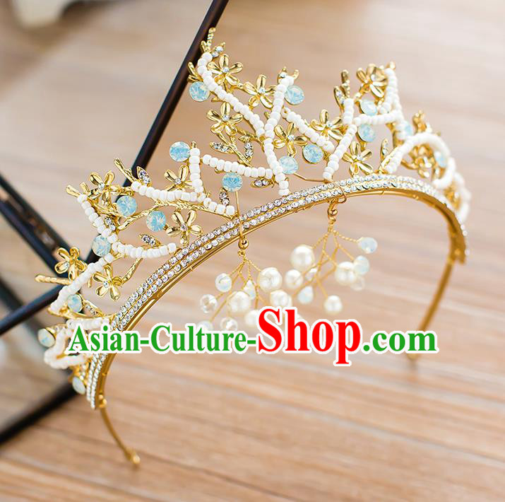 Handmade Classical Wedding Hair Accessories Bride Baroque Pearls Royal Crown Crystal Hair Clasp for Women