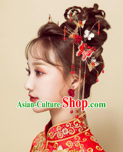 Chinese Handmade Classical Wedding Hair Accessories Ancient Xiuhe Suits Butterfly Hair Clasp Hairpins for Women