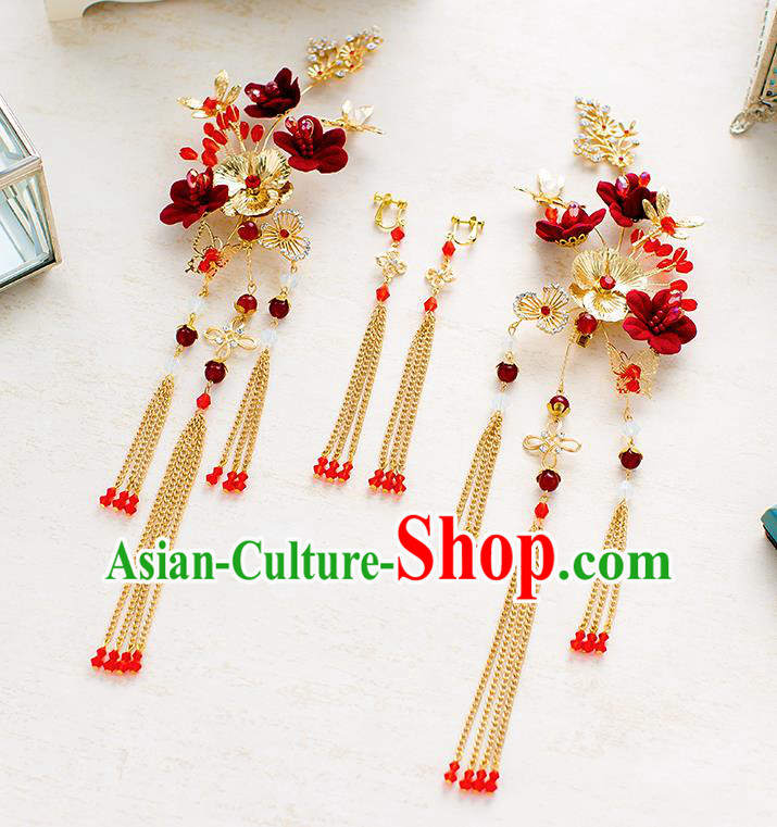 Handmade Classical Wedding Accessories Bride Hair Stick and Tassel Earrings for Women