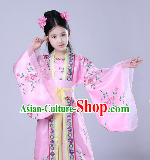 Traditional Chinese Tang Dynasty Imperial Concubine Embroidered Costume, China Ancient Princess Dress for Kids