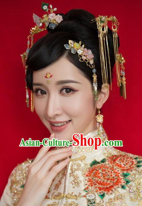 Chinese Handmade Classical Hair Accessories Ancient Palace Pink Flowers Hairpins for Women