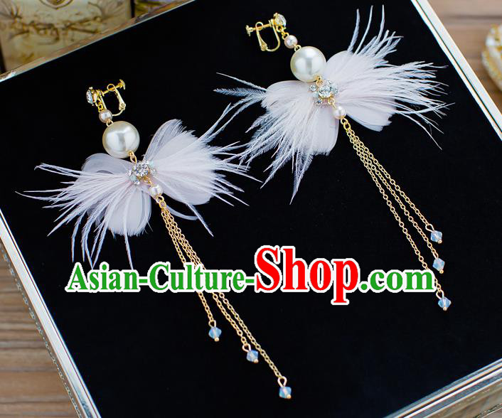Handmade Classical Wedding Accessories Tassel Eardrop Bride Feather Bowknot Earrings for Women