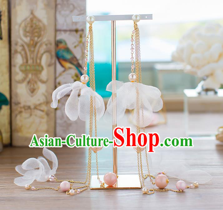 Handmade Classical Wedding Accessories Long Tassel Eardrop Bride Silk Flowers Earrings for Women