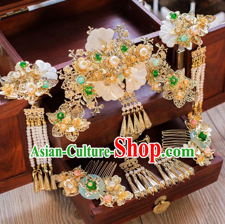 Chinese Handmade Classical Hair Accessories Ancient Palace Shell Hairpins Complete Set for Women