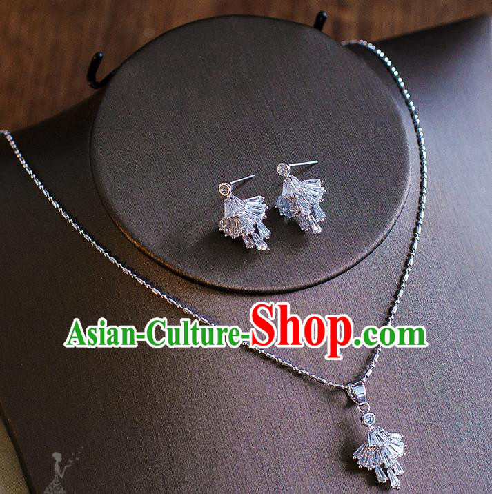 Handmade Classical Wedding Accessories Bride Crystal Zircon Necklace and Earrings for Women