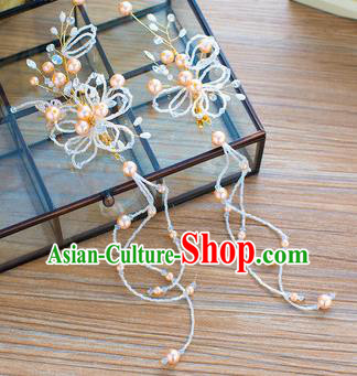 Handmade Classical Wedding Accessories Bride Pink Pearls Tassel Earrings Ear Pendant for Women