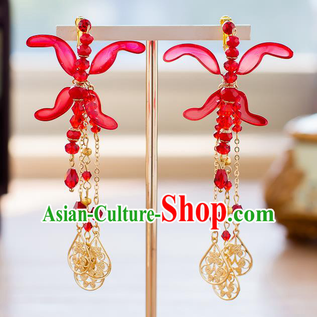 Handmade Classical Wedding Accessories Bride Red Tassel Earrings for Women